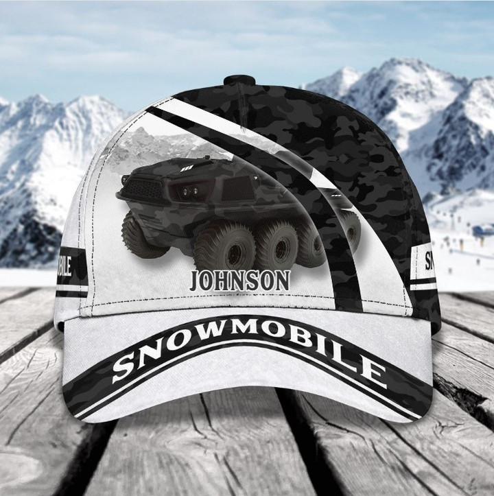 Personalized Camo Snowmobile Black and White Classic Cap for Men