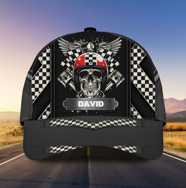 Personalized Racing American Flag Skull Racing Classic Cap for Men, Racing Lovers