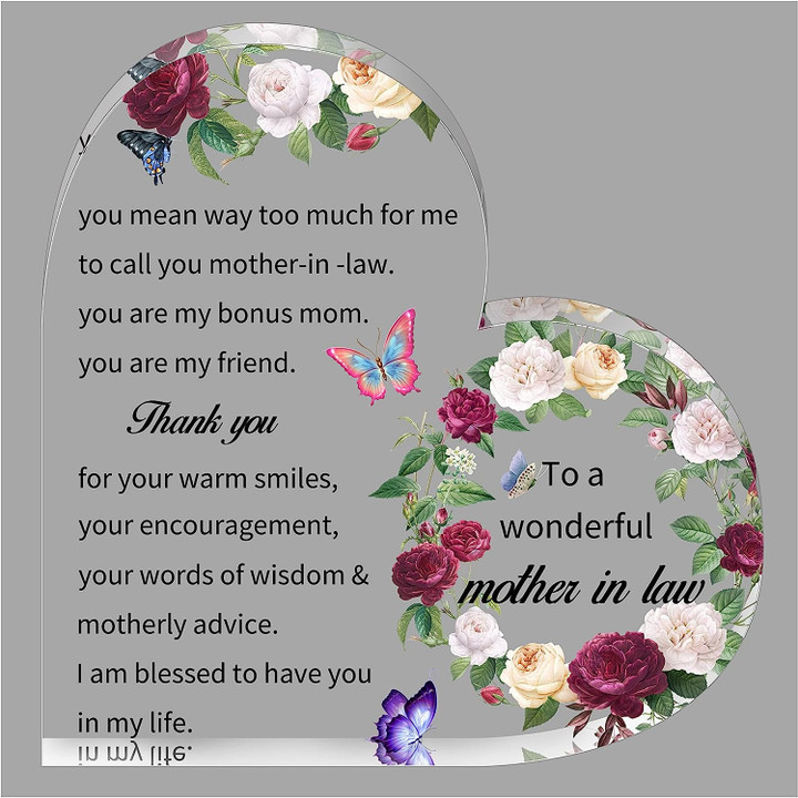 To A Wonderful Mother In Law - Heart Acrylic Plaque, Meaningful Ideal Gifts For Mother In Law, Mother's Day Gift
