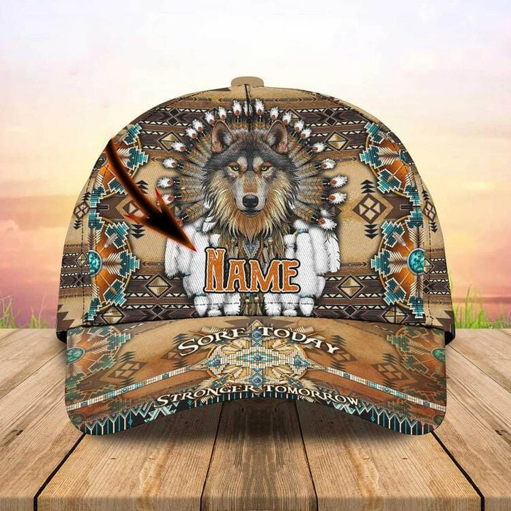 Personalized Wolf Native American Classic Cap for Men, Women, Custom Name Wolf Lovers Hats