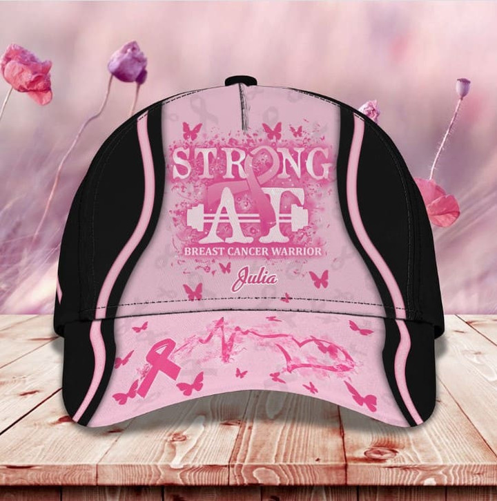 Customized Butterfly Breast Cancer Warrior Classic Cap, Strong Women Motivation Hat for Her