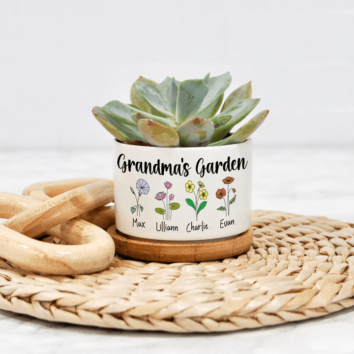 Grandma's Garden - Custom Mini Plant Pot - Personalized Birth Flower Succulent Planter - Mother's Day Gift