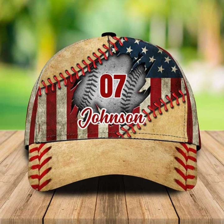 4th of July Baseball Sport Hat for Men, Custom Name Independence Day Baseball Team Gift Classic Cap for Players