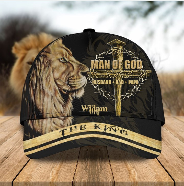Personalized Lion Man Of God Cap, Husband Dad Papa Jesus Hat for Him, Father's Day Cap