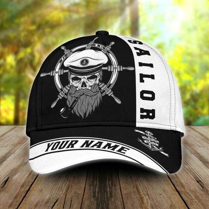 Personalized Skull Sailor on the Helm Classic Cap for Men, Sailor Hat Husband Birthday Gift