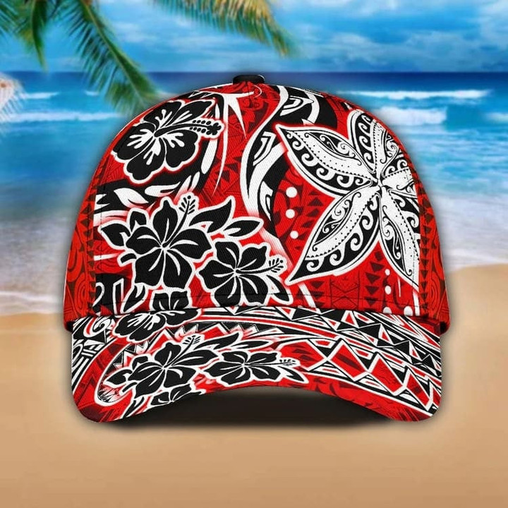Customized Red Floral Polynesian Hawaii Classic Cap for Polynesian Men