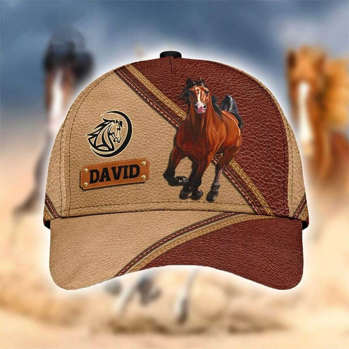 Brown Horse Leather Pattern Classic Cap for Horse Lovers, Customized Horse Riding Hat