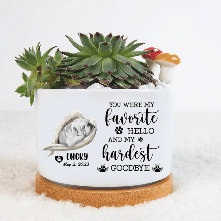 Personalized Bulldog Sleeping In The Wings Angel Plant Pot, Memorial Dog Gift, Gift For Dog Lovers