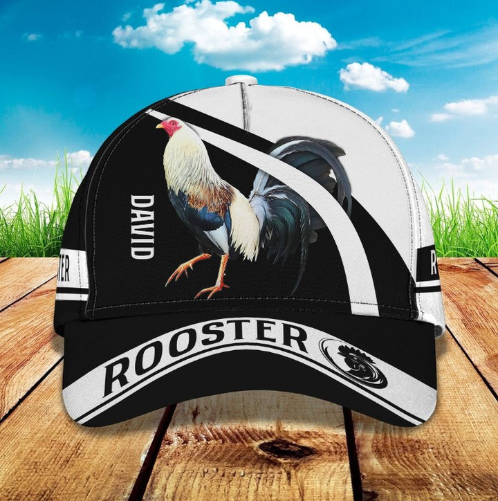 Personalized Black and White Rooster Classic Cap for Men, Husband, Rooster Hat for Dad