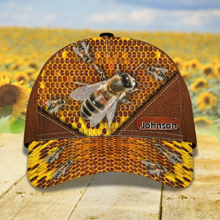 Personalized Honey Bee Classic Cap, Bee Keeper Hat, Custom Name Farmer Bee Hats for Men, Husband