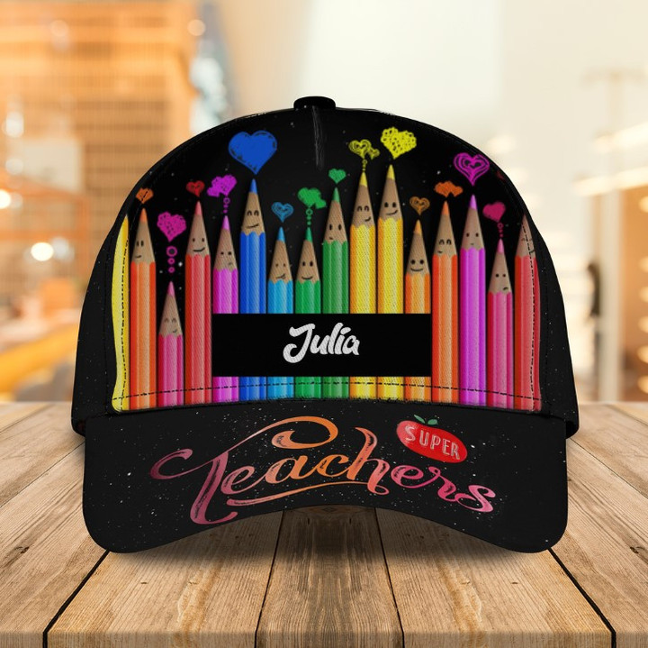 Personalized Teacher Pencil Art 3d Classic Cap for Teacher, Hat for Her, Teacher's Birthday Gift