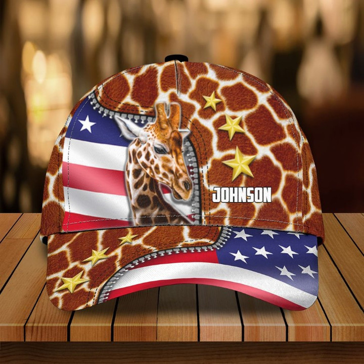 Personalized 4th of July Giraffe Classic Cap for Men, Women, American Flag Giraffe Hat for Giraffe Lovers