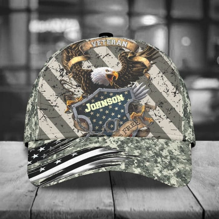 Personalized Eagle Camo Veteran Classic Cap for Dad, Husband, Custom Name Soldier Veteran Hats