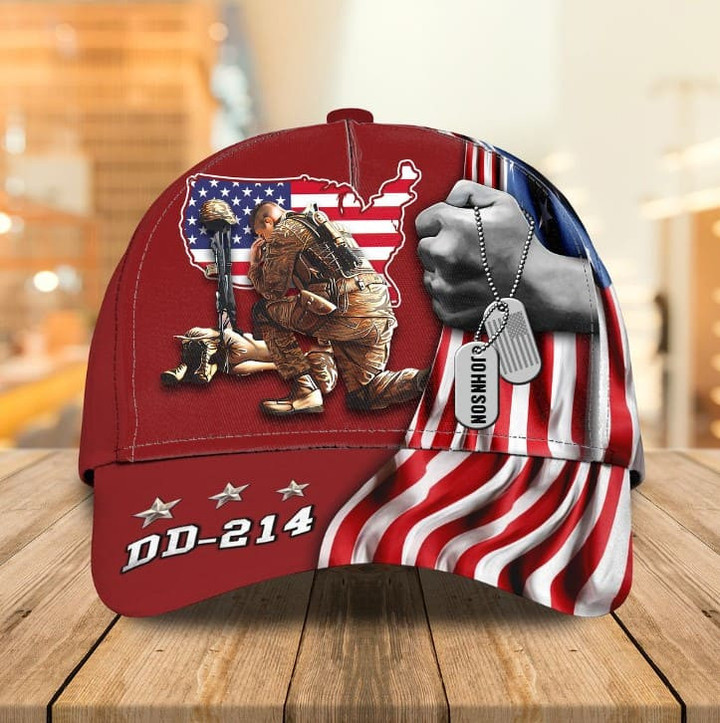 Personalized Soldier DD214 Classic Cap for Dad, Husband, 4th of July Veteran Dog Tag Hats for Veteran's Day