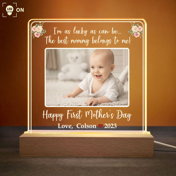 Happy First Mother's Day - Personalized 3D LED Light Wooden Base - Loving Gift For Newborn Mom, Mother's Day Gift