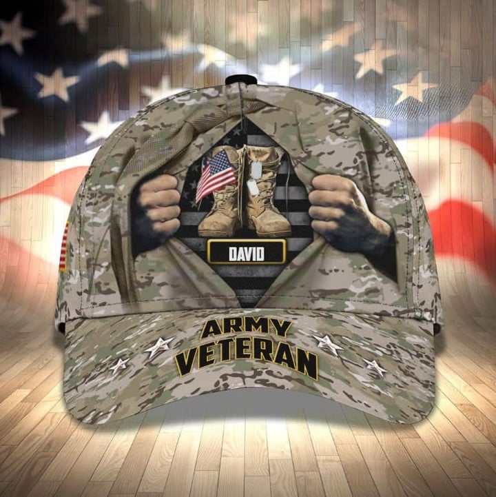 Customized Boot and American Flag Army Classic Cap for Veteran, Hat for Men