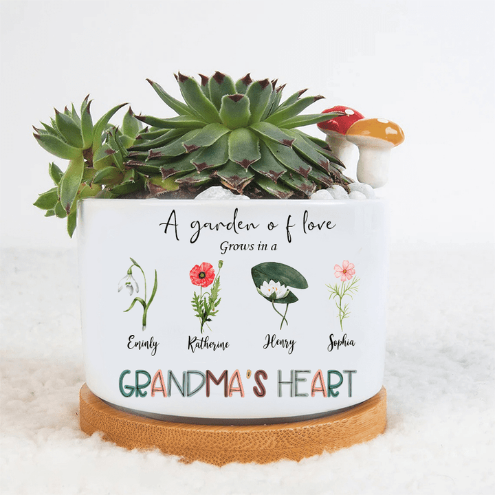 Personalized Grandma's Garden Outdoor Flower Pot With Nickname, Grandkids Name and Birth Flower