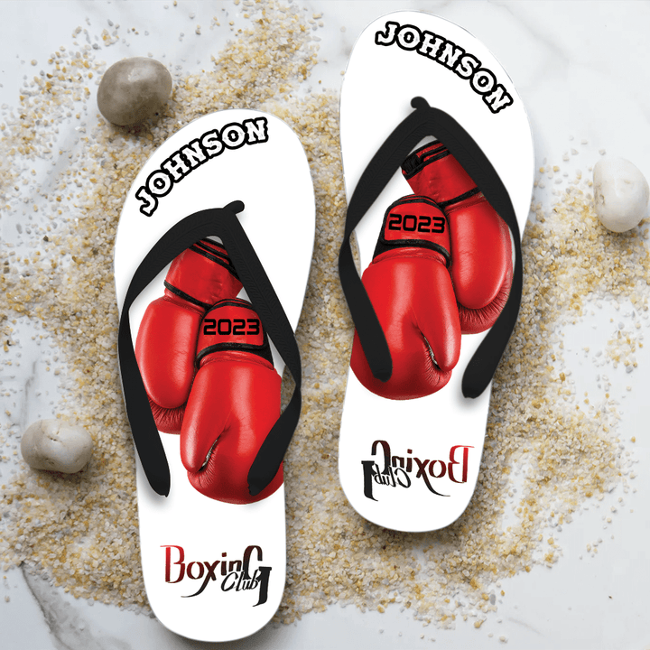 Personalized Boxing Flip Flops With Member Names For Boxing Lovers, Summer Sandals For Boxing Club, Team, Family