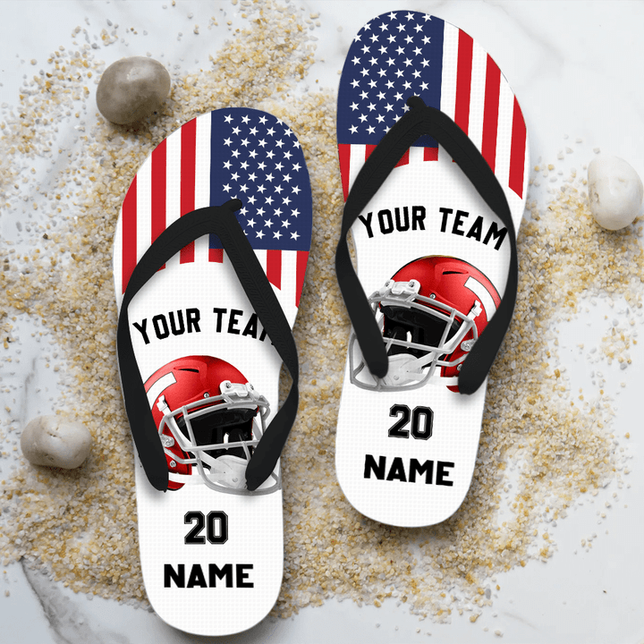 Personalized Football Flip Flops For Team Club - Summer Sandals for The Beach Team, Custom Member Number and Name
