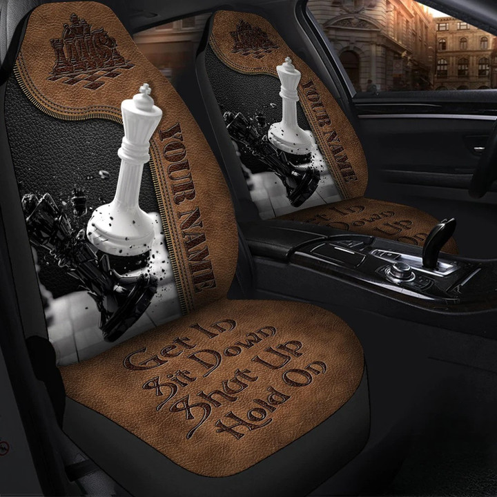 Personalized King Chess Car Seat Cover, Get In Shit Down Hold On Funny Seat Covers