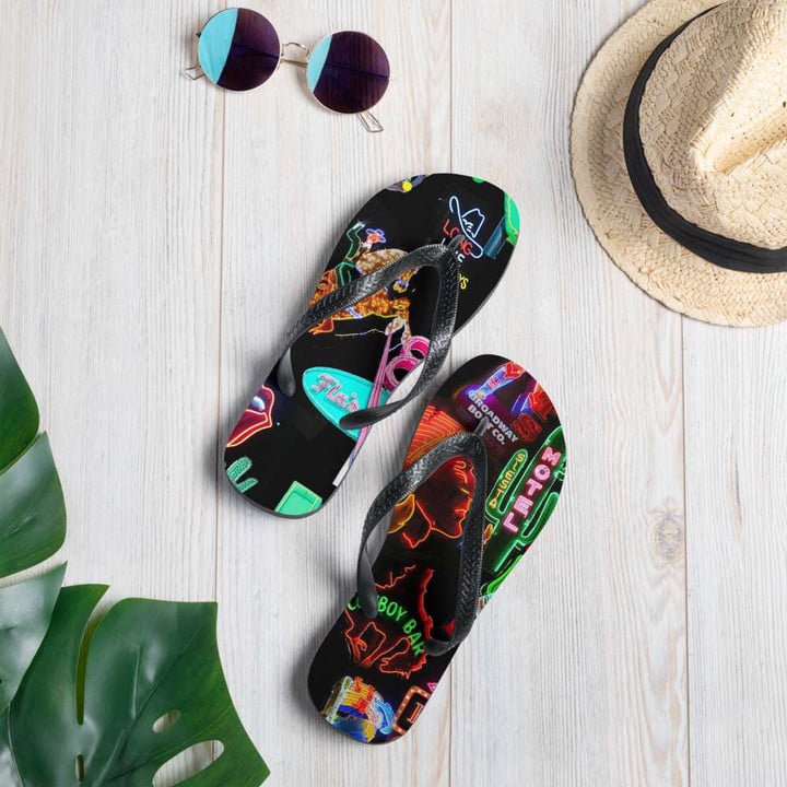 Neon Cowgirl Flip Flops with Unique Pattern, Summer Sandals For Women