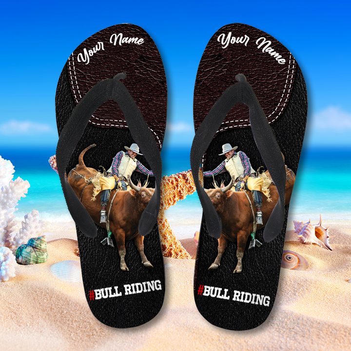 Personalized Flip Flops for Bull Riding Enthusiasts - Summer Sandals For Cow Farm Family