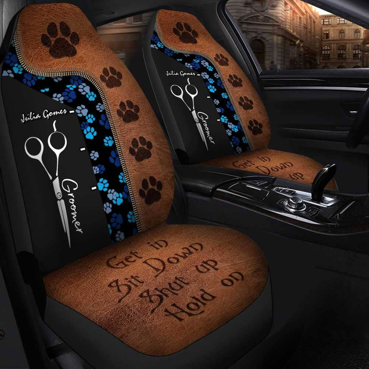 Personalized Funny Pet Grooming Car Seat Cover Set 2 for Pet Groomers, Women Car Decor, Car Accessories