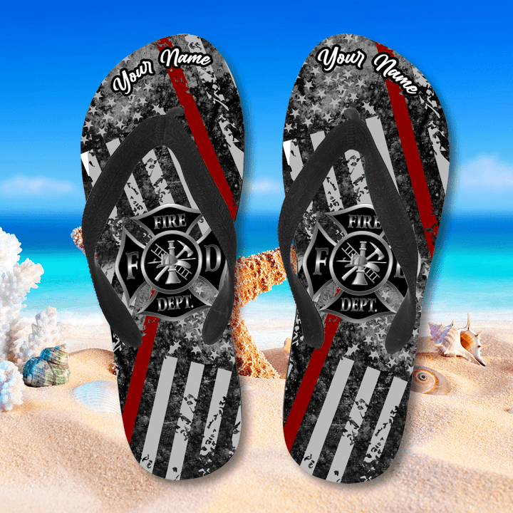 Personalized Firefighter Flips Flops For Husband, Summer Sandals For Department , For Family