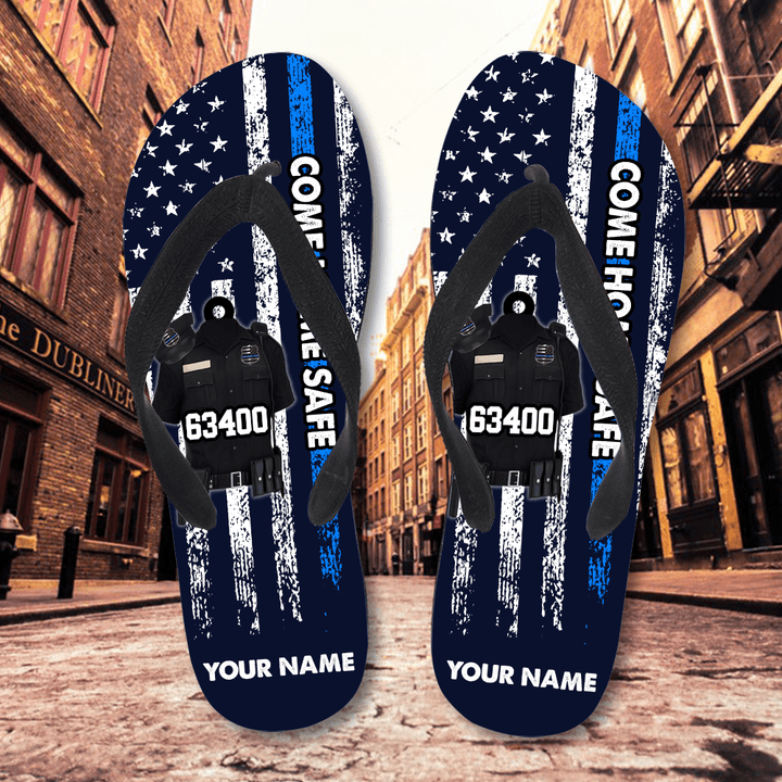 Come Home Safe - Personalized Flip Flops with Police Badge For Husband, Summer Sandals For Department , For Friends