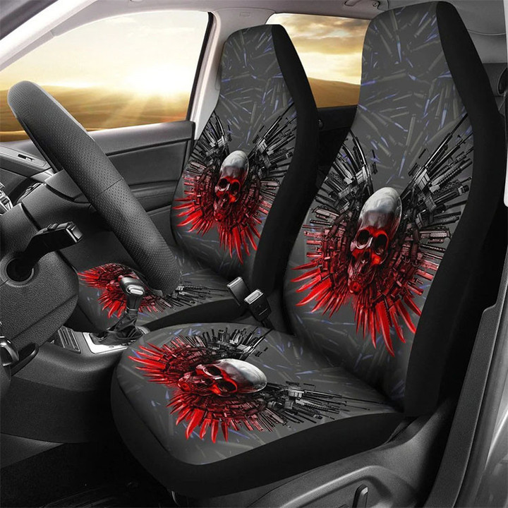 Skull anh Gun Car Seat Cover, Personalized Car Seat Cover, Car Decor for Skull Lovers