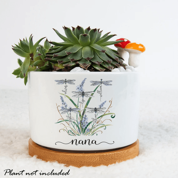 Personalized Grandma Garden Dragonfly Outdoor Indoor Planter, Custom Grandma Outdoor Plant Pot, Mini Pot for Grandma