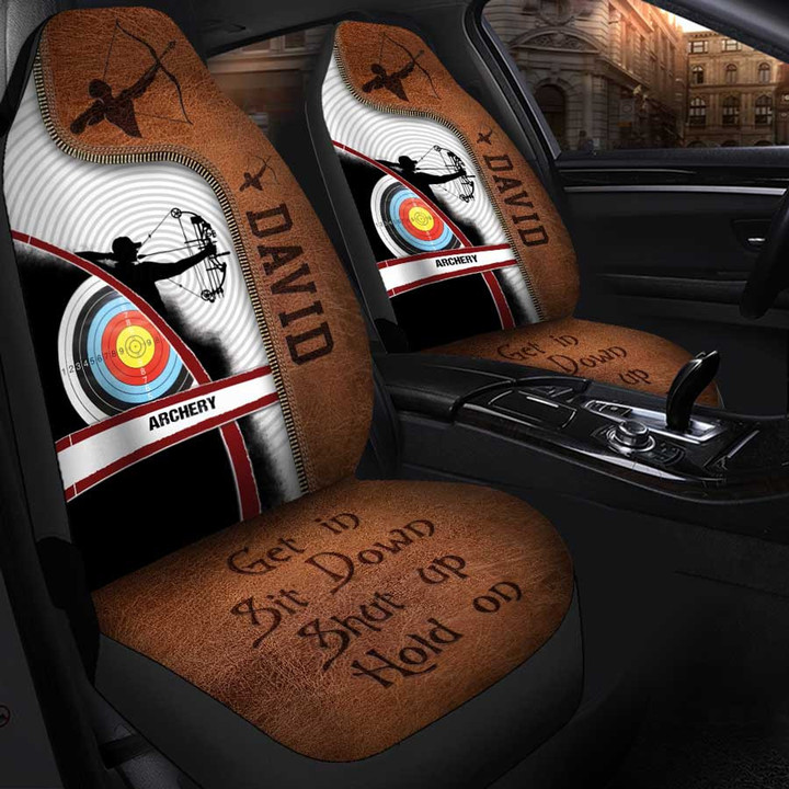 Personalized Archery Car Seat Covers Universal Fit Set 2, Custom Name Car Decor, Car Accessories for Archers, Lovers
