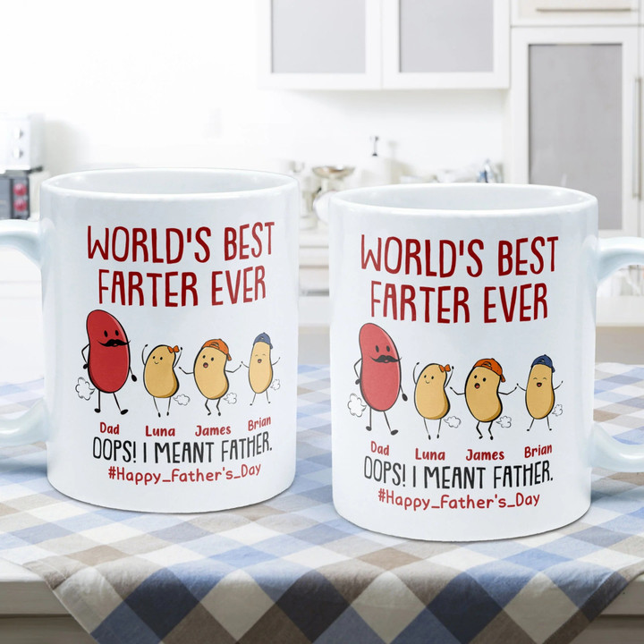 Personalized World's Best Farter Ever I Mean Father Mug, Custom Name Dad with Son, Daughter Coffee Mug for Father