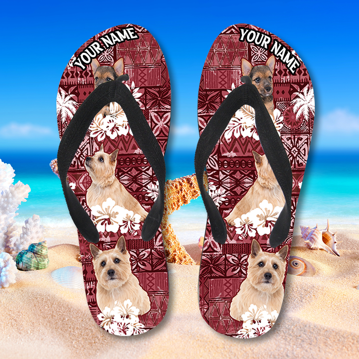 Personalized Norwich Terrier Flip Flops with Hawaiian Tropical Plants Pattern for Dog Lovers, Summer Sandals For Family