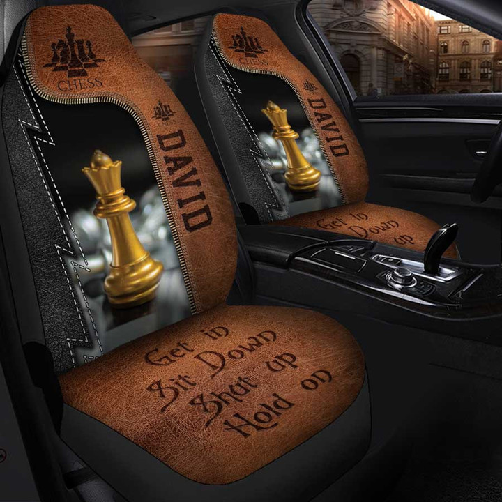 Personalized Chess Car Seat Covers Universal Fit Set 2, Custom Name Car Decor for Chess Lovers