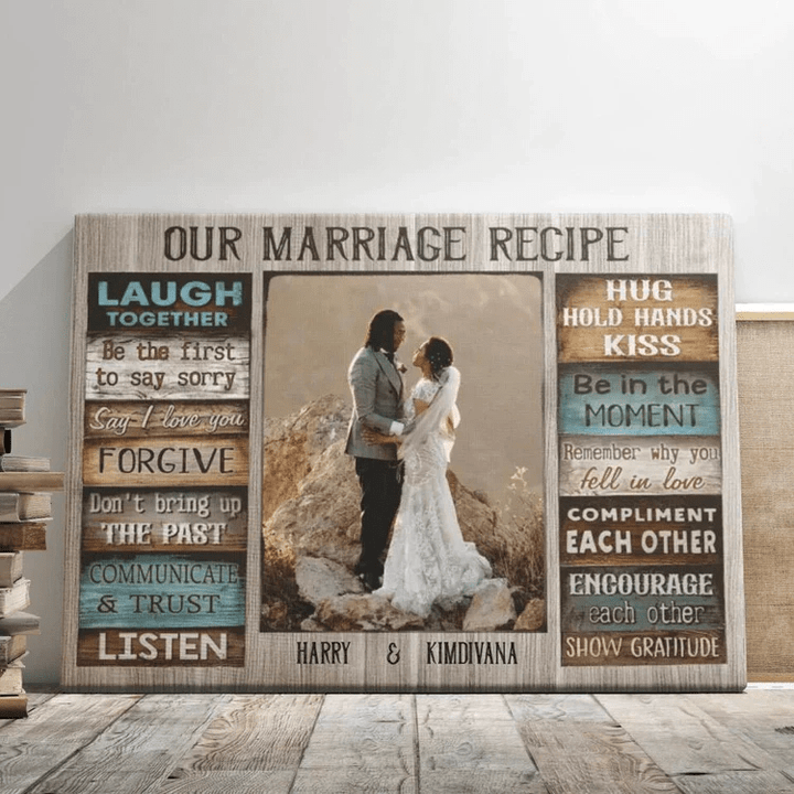 Custom Photo Husband and Wife, Our Marriage Recipe Canvas Prints for Couple Wall Art
