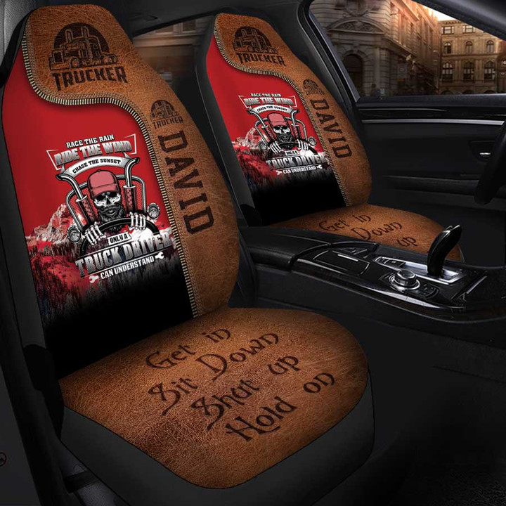 Skull Truck Driver Car Seat Covers Universal Fit Set 2, Custom Name Car Accessories for Truck Skull Lovers