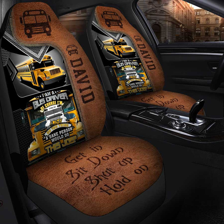 School Bus Car Seat Cover, Personalized Car Decor Universal Fit Set 2, Custom Name Seat Ptotector for School Bus Drivers