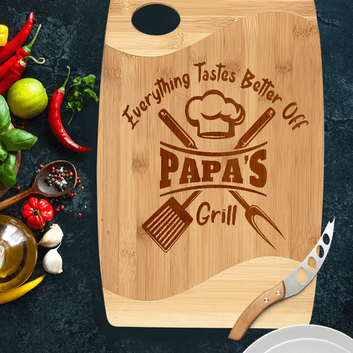Personalized Dad Cutting Board Everything tastes better off Papa - Dad Gifts on Birthday - Engraved Cooking Board For Dad