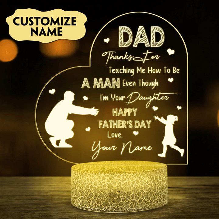 Personalized Night Light For Dad From Daughter, Dad Teaches Daughter To Be a Man, Gift For Father's Day
