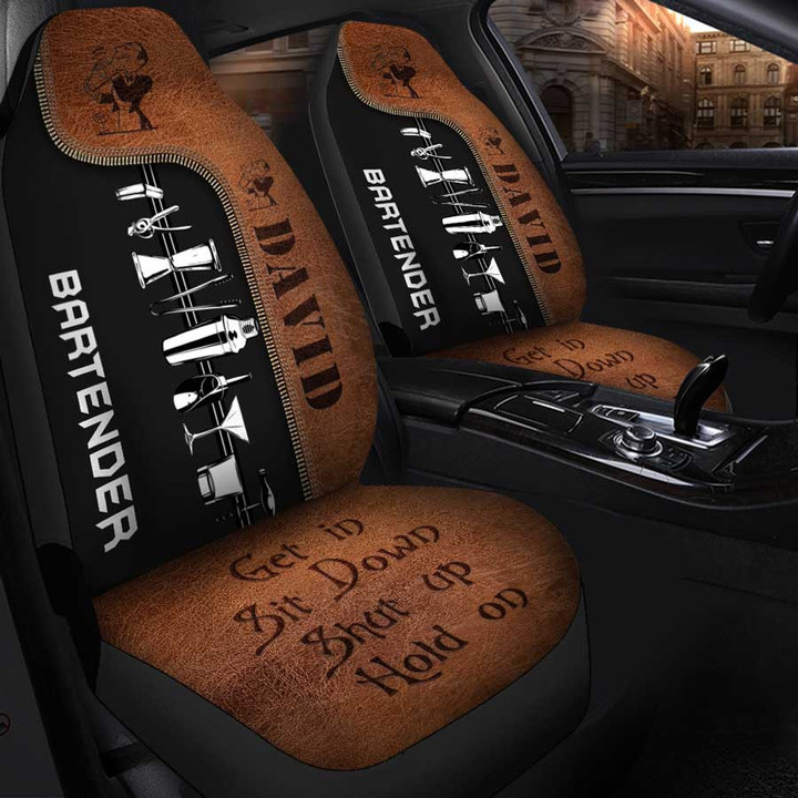 Bartender Car Seat Cover, Personalized Car Decor Universal Fit Set 2, Custom Name Car Accessories for Bartenders, Baristas