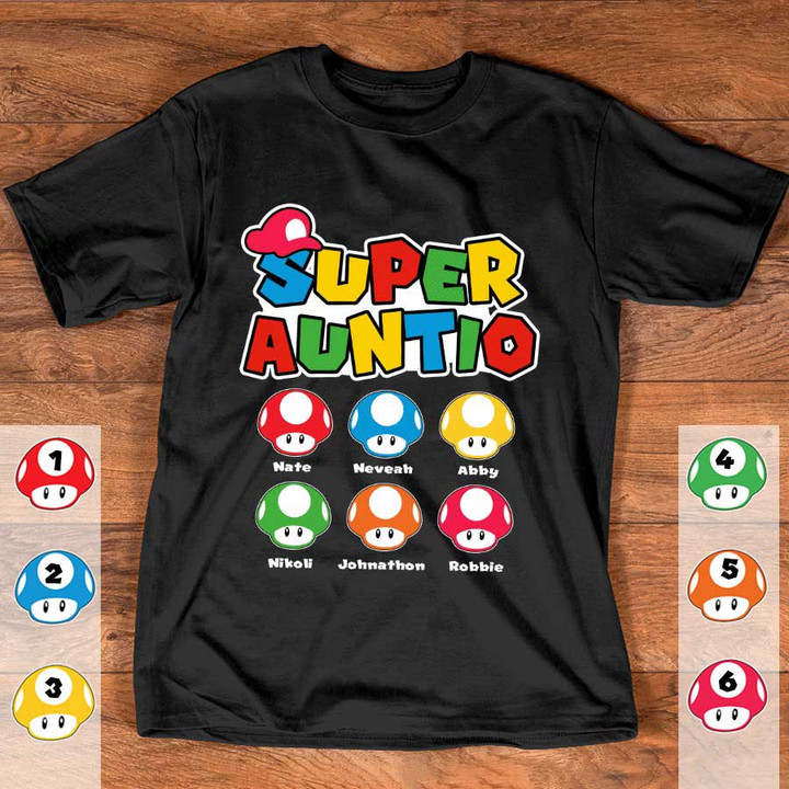 Customized Super Auntio Shirt, Mario Aunt Gift For Aunt's Day, Aunt Birthday Gift Mushroom Nephew And Niece