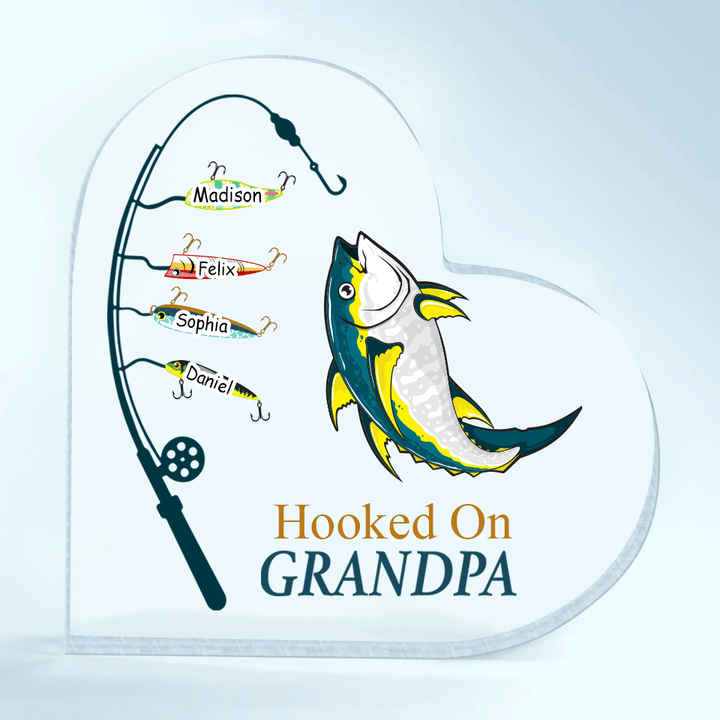 Personalized Fishing Heart Acrylic Plaque for Grandpa, for Dad, Father's Day Gift, Gift For Fishing Lovers