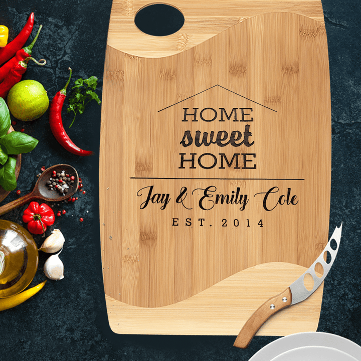 Personalized Home Sweet Home Cutting Board, Wedding & Anniversary Gift for Couples-Housewarming and Closing Present