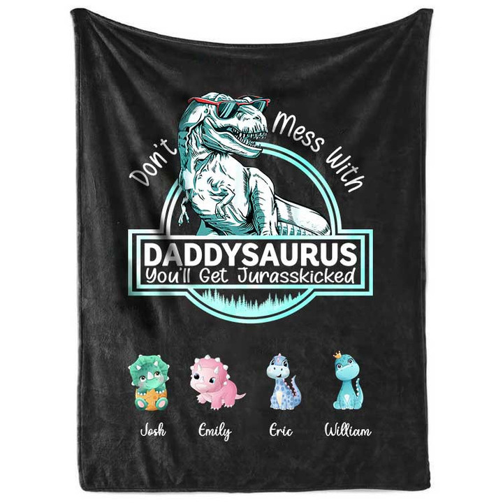 Customized Daddysaurus With Kids Names Throw Blanket, Father's Day Blanket, Papasaurus Blanket, Dadasaurus Blanket