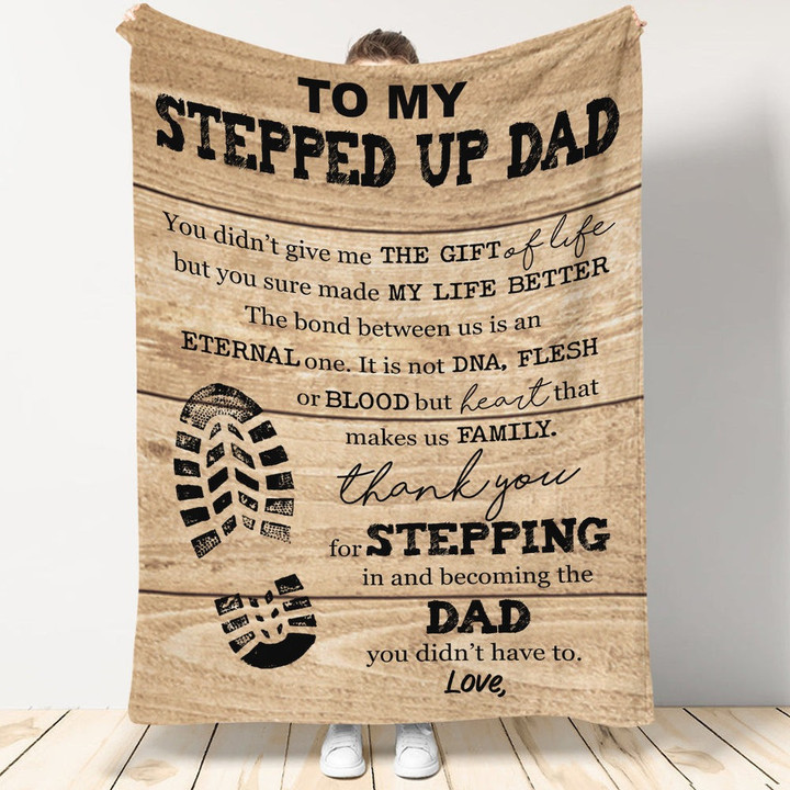 Customized Stepped up Dad Retro Blanket, Thank you for Stepping nd become Dad Throw Blanket