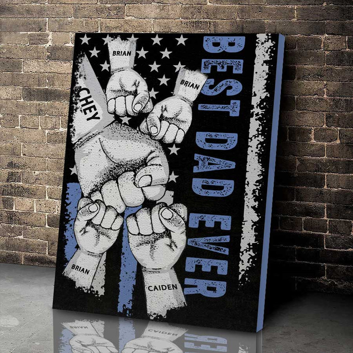 Personalized Father's Day Gift, Fist Bump Best Dad Ever Canvas Prints, Daddy Wall Art, Gift from Daughter and Son