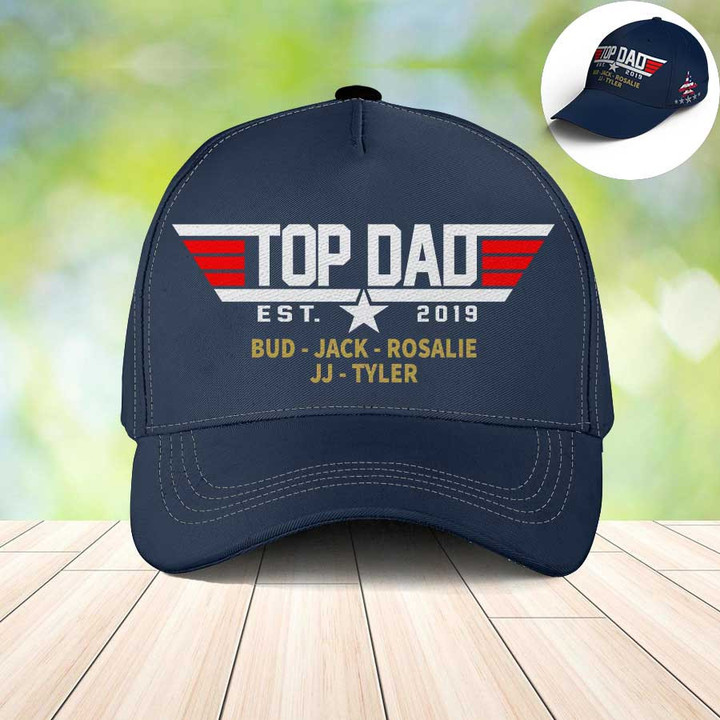 Customized Top Dad Hats for Father, Father's Day Gift Top Dad Est with Son and Daughter Name 3d Classic CapCap