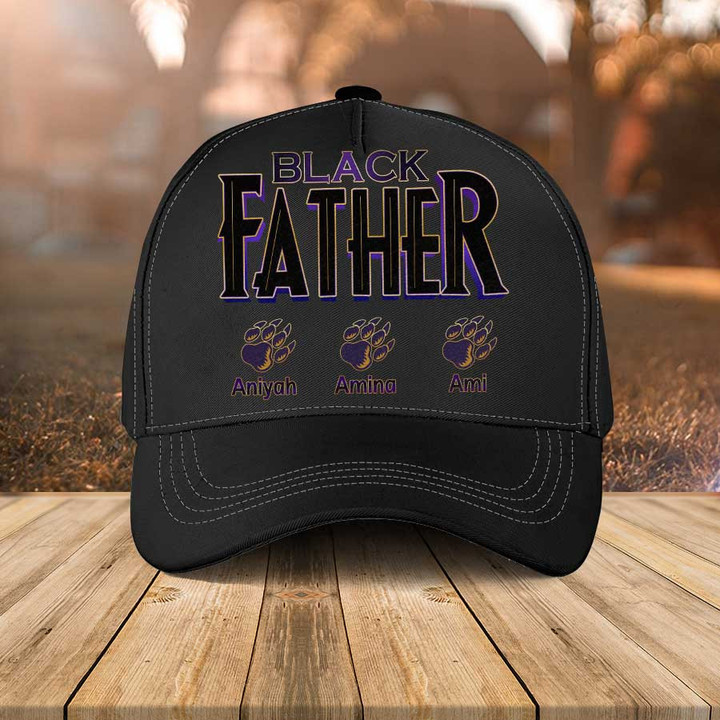 Panther Black Father Personalized Father's Day Hat, Father with Kid Names Classic Cap