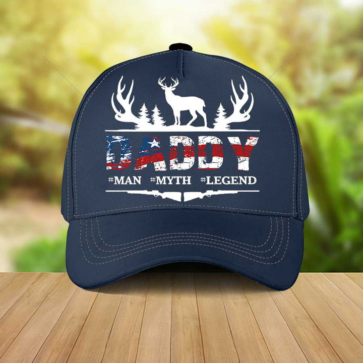Personalized Papa Man Myth Legend Deer Hunting Hats for Father, Papa Flag Art Classic Cap for Men
